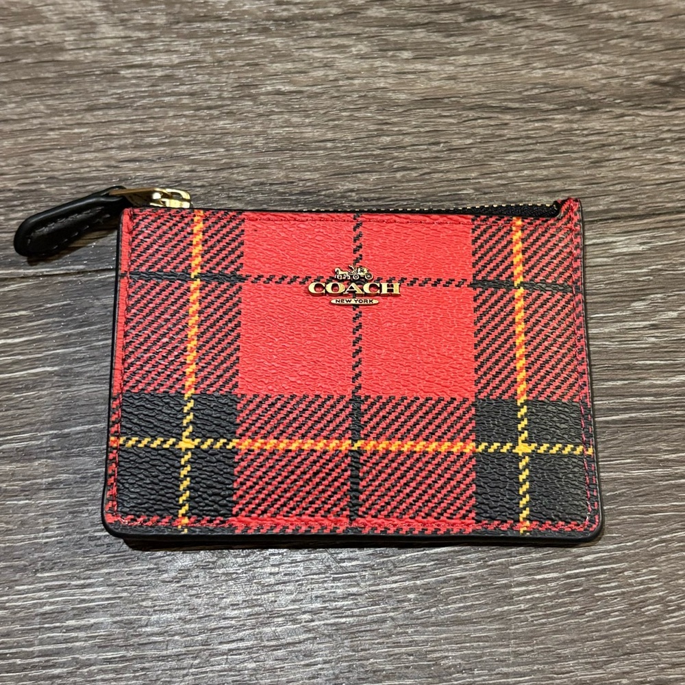 Coach Red and Black Plaid Card Holder